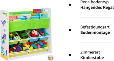Дитяча полиця Relaxdays, 6 коробок, 4 відділення для тканини, дитячий мотив біля багаття, полиця для іграшок ВхШхГ 78 х 86 х 26,5 см, (русалка)
