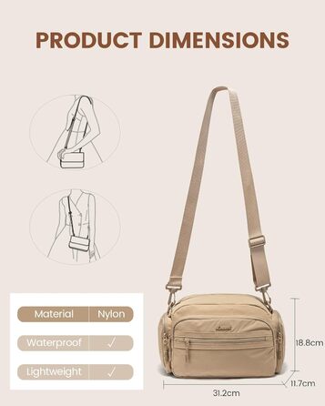 Сумка на плече LOVEVOOK для жінок, чорна сумка через плече середнього розміру з багатьма відділеннями, легка сумка-месенджер для подорожей, офісу, вечірки, відпочинку, бежева