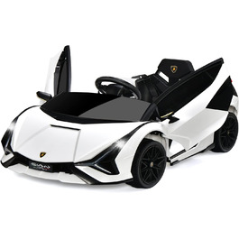 Електромобіль для дітей DREAMADE Lamborghini 12V з дистанційним керуванням, ременем безпеки, підсвіткою, музикою та сигналом, білий, для дітей від 3 років