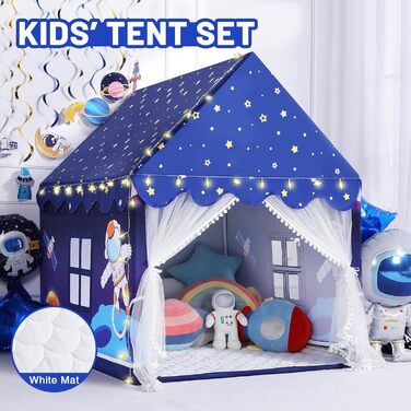 Дитяче намет-будиночок Wilwolfer з килимком для малюків: Принцесин будиночок для дівчаток та хлопчиків - Великий намет для гри в приміщенні та на вулиці - Ідеальна іграшка для дітей (Блакитний з килимком)