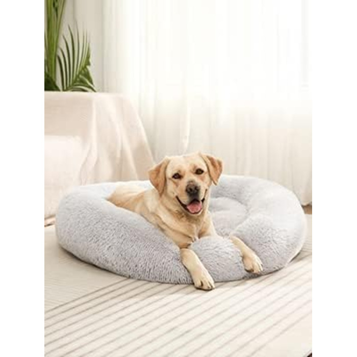 М'ЯКЕ ліжко для собак SLPRO кругла подушка для собак кошик для собак Диван для собак ліжко для кішок Пончик миється (діаметр 60 см, світло-сірий) діаметр 60 см, Зовнішній діаметр (м) світло-сірий