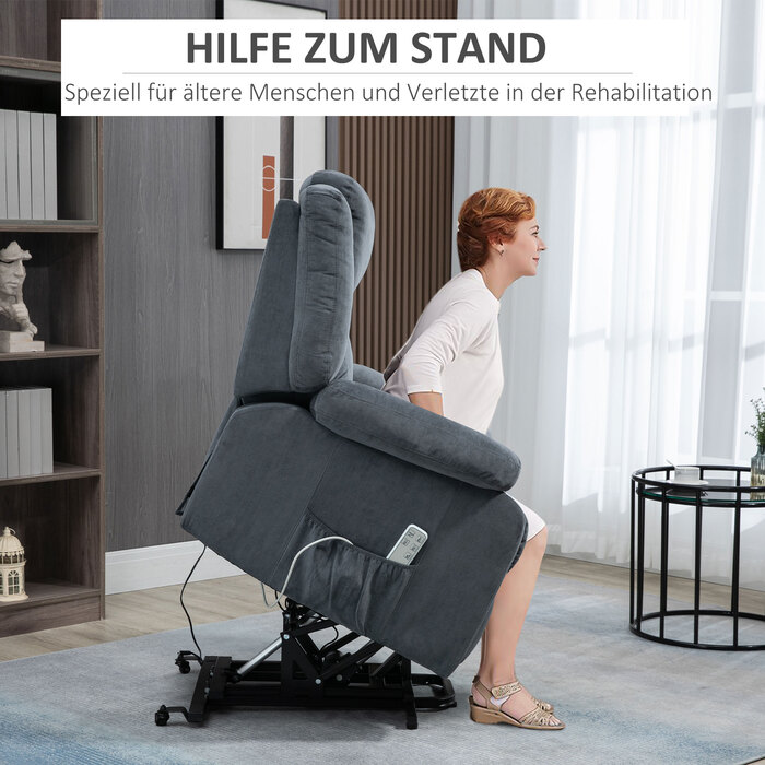 Реклайнер для телевізора HOMCOM Recliner з електричним регулюванням з функцією відкидання та дистанційним керуванням, оксамитовий вигляд сірого кольору, 92x93x105см