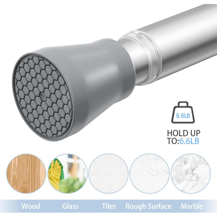 Штанга для штор без свердління AIZESI 113-197 см, телескопічна, для душу/ванної, регульована, діаметр 22 мм, срібна