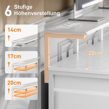 Комп'ютерний стіл з 8 висувними ящиками, 2 розетками та USB-портами, LED-підсвічуванням та підставкою для монітора, 120 x 50 x 74 см, білий