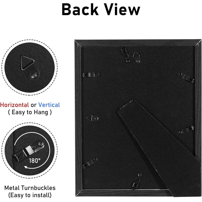 Чорні фоторамки, дерев'яні фоторамки 13x18 зі справжньою скляною передньою панеллю Виготовлені до 10x15 см (4x6 дюймів) Фотографії з матом, окремо стоячі та настінні (6 упаковок 8x10 дюймів, МДФ), 3 Pack 7x5
