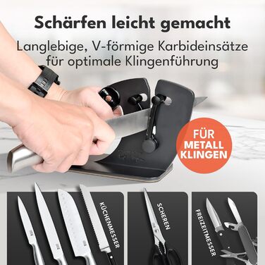 Точилка для ножів LEBENLANG Profi: 15-45 градусів, рухома V-подібна леза для грубого та тонкого заточування ножів та ножиць | Професійна точилка для ножів
