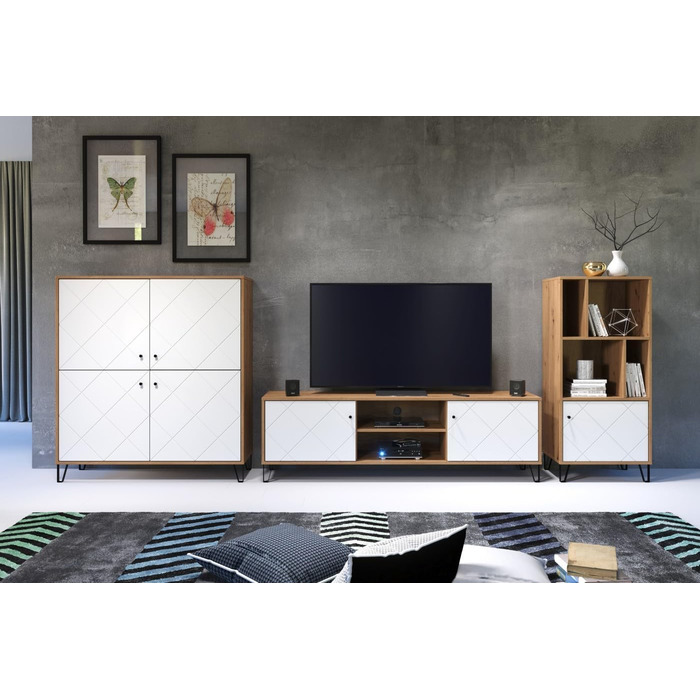 Trendteam Smart Living комод-тумба Trendteam Smart Living - комод-тумба з 2 дверцятами та 4 відділеннями, Artisan Eiche/Weiß, 63 x 136 x 40 см, з металевими ніжками