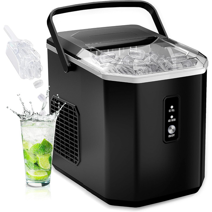 Машина для приготування льоду EUHOMY, компактний дизайн, керування однією кнопкою, 9 кубиків льоду у 2 розмірах, автоматичне очищення, інтелектуальні сповіщення, прозорий кришка, чорний колір, для офісу/кухні/спальні (12 кг/24 год)