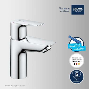 Змішувач для ванної кімнати Grohe StartEdge, економічний, холодна вода в середній позиції, з Pop-Up зливом, 3в1 інструмент, проста установка, хром, 23900001, S-Size, Push-Open, EcoJoy