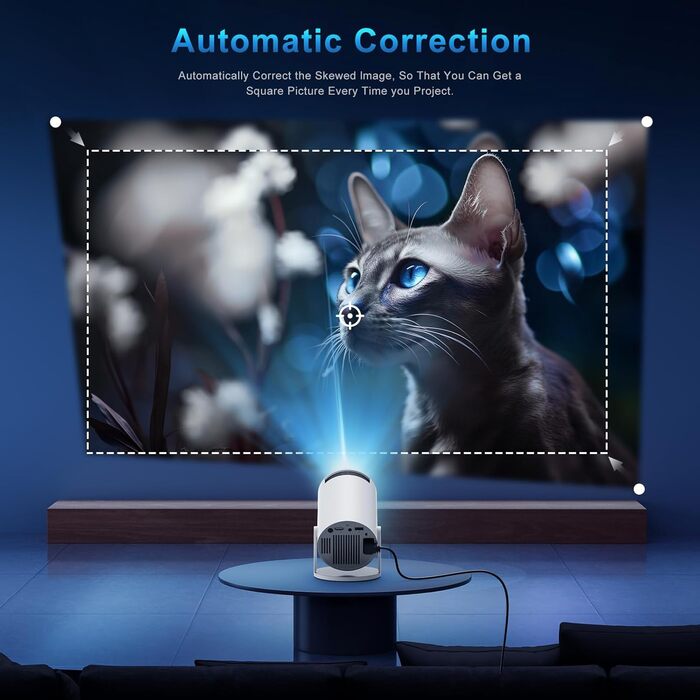 Портативний проєктор Mini Beamer 4K з підтримкою WiFi 6 та Bluetooth 5.4. Підходить для Android 11, HDMI, TV Stick, Laptop. Автоматичне регулювання Keystone, обертання 360°. Модель HY300PRO