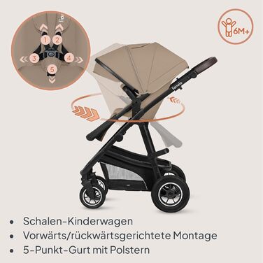 Дитяча коляска Lionelo Bianka 3 в 1 до 22 кг з автокріслом, складна, система подорожей, регулювання спинки, колеса 360°, амортизація, великий капюшон (BEIGE SAND)