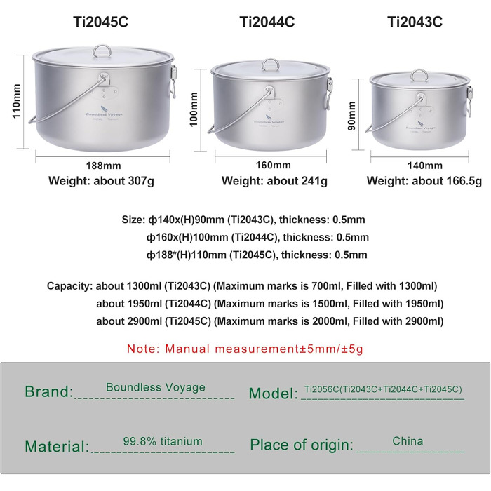 Набір посуду iBasingo Titan 2.9L для кемпінгу: каструля, миска, кухонне приладдя для 1-3 осіб (Ti2045C, Ti2056c)