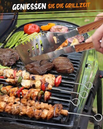 Набір гриль-посуду, 12 предметів, нержавіюча сталь, з кейсом, довговічні інструменти для гриля, кемпінгу, професійний набір для чоловіків та жінок