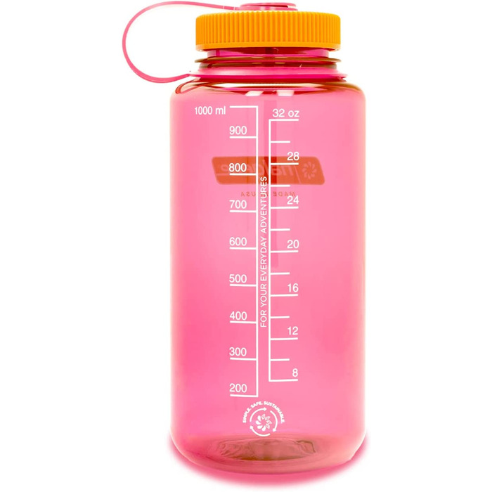 Пляшка для води Nalgene Sustain Tritan без вмісту бісфенолу А, виготовлена з 50 пластикових відходів, об'ємом 900 мл, з широкою шийкою (32 Унції, рожевий фламінго)