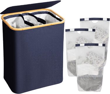 Кошик для білизни AdelDream 160L з кришкою, 3 відділення, колір Navy Blue
