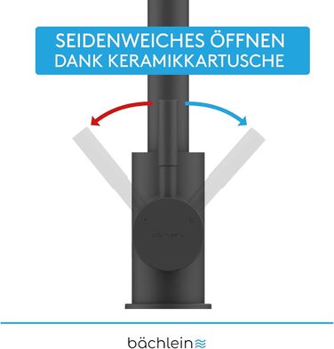 Змішувач для кухні Bchlein Plivo - Змішувач для раковини з одним важелем, поворот на 360, нержавіюча сталь, розсувний, чорний