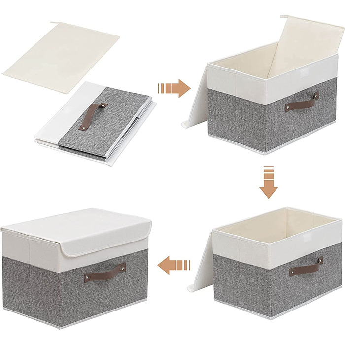 Ящики для зберігання OUTBROS з 3 предметів з кришками, 38 x 25 x 25 см, складні тканинні ящики, кошики для зберігання, органайзери для іграшок, одягу, книг, ST02BGS3 (сірий / білий, великий(3 упаковки))
