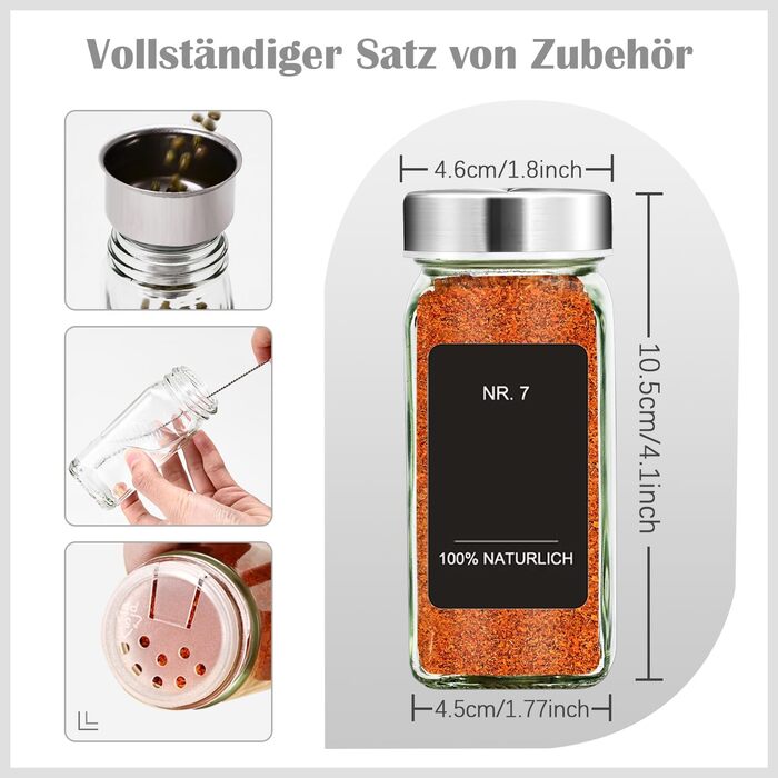 Набір для спецій на 35 відділень з нержавіючої сталі, кутовий, з поворотними кришками та великими воронками