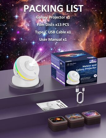 Проєктор зоряного неба VanSmaGo 8-го покоління Sternenhimmel Galaxy: Планетарій, нічник HD з обертанням 360° та таймером (білий)