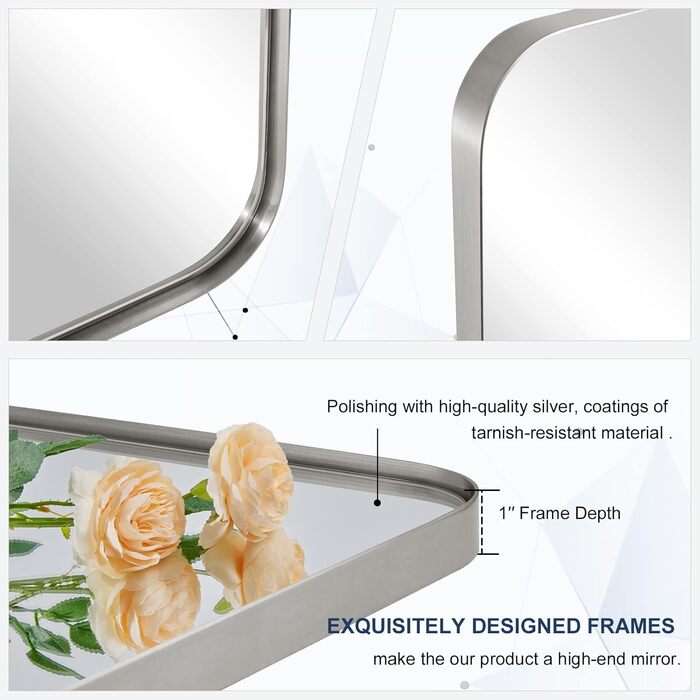 Дзеркало для ванної кімнати MOON MIRROR, прямокутне, з металевим каркасом, 50,8 x 71,1 см, чорне (нікель, 81.3 x 61 см)