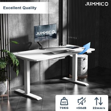 Регульований по висоті стіл JUMMICO 160x80 см з USB, бездротова зарядна панель, система прокладання кабелів, білий