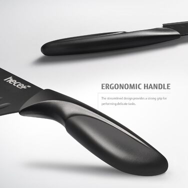 Набір кухонних ножів Hecef 15 предметів з бруском, чорний колір, антипригарне покриття, можна мити в посудомийній машині, самозаточуваний брусок, ергономічні ручки, набір ножів для кухні для початківців та кулінарів-ентузіастів (3 шт)