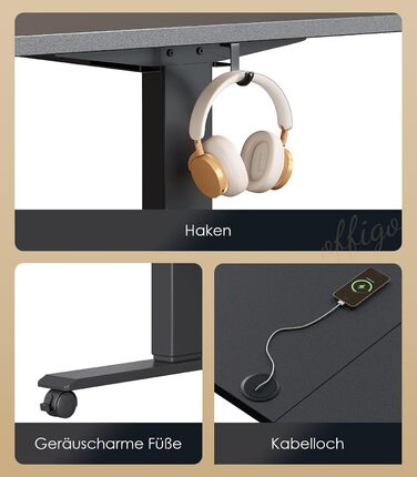 Регульований стіл OffiGo 180 см, електричний з USB, standing desk з пам'яттю, для офісу та дому, білий (180 x 70 x 72 см)