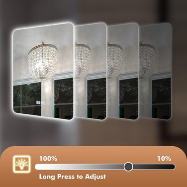 Дзеркало для ванної кімнати Sararoom з підсвічуванням, кругле LED дзеркало 600 мм, дзеркало для ванної кімнати з підсвічуванням, 3 кольори світла, регулювання яскравості, загартоване скло, функція пам'яті, запобігання запотіванню (прямокутне 80 x 60 см)