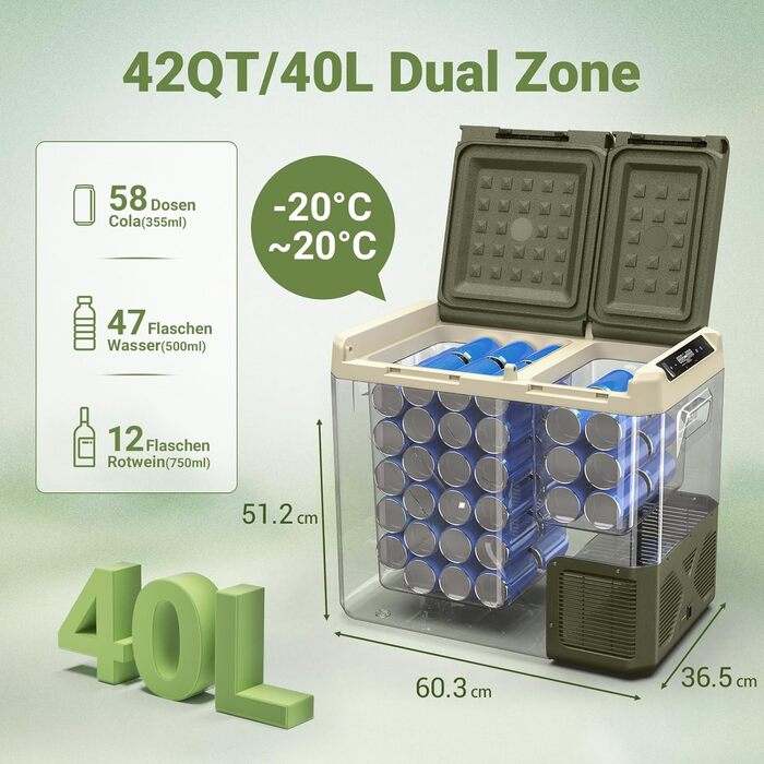 Холодильник автомобільний AAOBOSI 40L з WiFi, -20°C, 12/24/240V, для авто, вантажівки, човна, кемпінгу