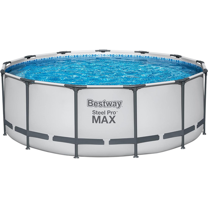 Каркасний басейн Bestway Steel Pro MAX Повний комплект з фільтруючим насосом Ø 396 x 122 см, світло-сірий, круглий