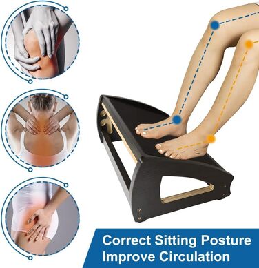 Підставка під ноги StrongTek для столу, дерево, для роботи, 3 положення висоти, ергономічна, антиковзаюча, покращує поставу та кровообіг, до 181 кг, чорна