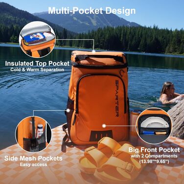 SPARTER Рюкзак-холодильник на 33/49 доз, ізольований терморюкзак, вологостійкий, легкий, для пляжу, подорожей, кемпінгу, обід (Оранжевий)