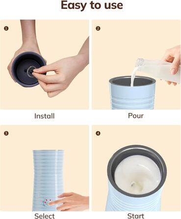 Електричний піноутворювач для молока Morpilot 4-в-1, для лате, капучино, макіато - блакитний