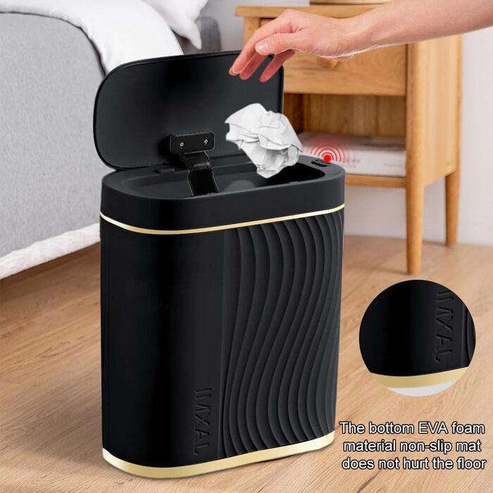 Автоматичний сміттєвий бак Schwarz 8L з сенсором, 8 літрів, чорний - для ванної кімнати, кухні, безшумний, герметичний, з датчиком