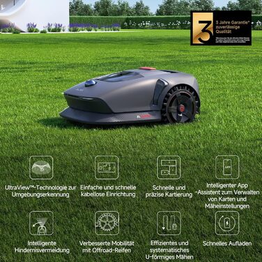 Робот-газонокосарка Dreame з 3D LiDAR, бездротова установка, точна навігація до 1000 м², розумне уникнення перешкод, керування через додаток, покращені колеса, U-подібне косіння, швидка зарядка