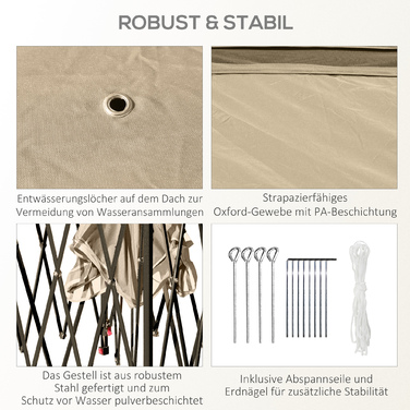 Газонний павільйон, металева конструкція з тканиною, москітні сітки, дренажні отвори, розміри 330 x 330 x 288 см, бежевий