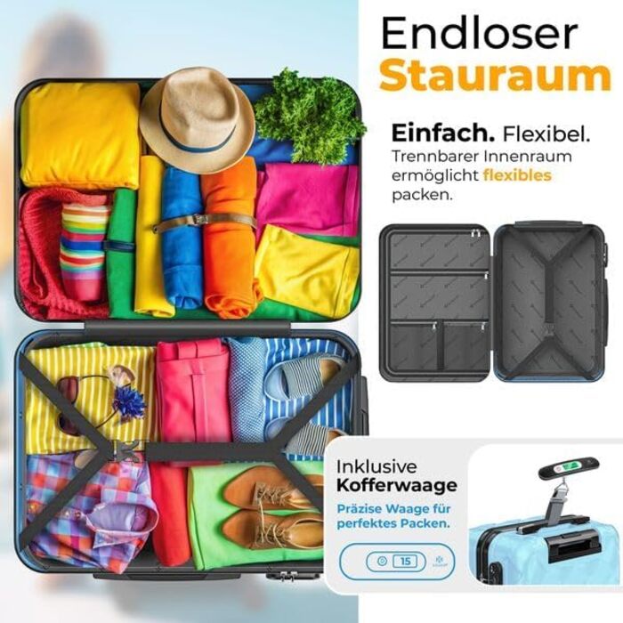 Чемодан KESSER® 84L з ABS-пластику з кодовим замком, вагами та аксесуарами для подорожей | Валіза на колесах для бізнесу та відпочинку, блакитний, 66 см