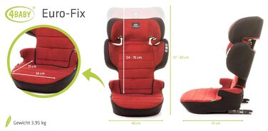 Дитяче автокрісло 4Baby Euro-FIX, 15-36кг, i-Size Norm ECE R129, 3 - 12 років, Isofix, бічні протектори, додатковий захист голови (червоний)