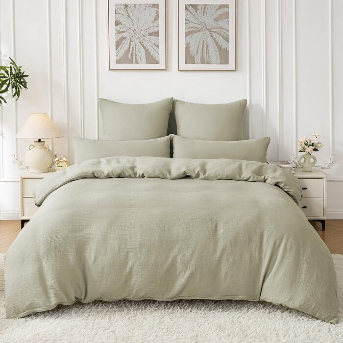 Набір постільної білизни SOULFUL з мусліну 200x200, бавовна, 2 шт. (простирадло 135x200 см, 2 наволочки 80x80 см), з блискавкою, ÖKO-TEX, Небесно-зелений