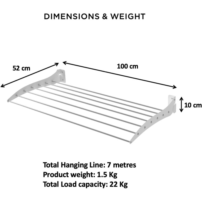 Сушильна стійка Step Up - настінна - Висувна - Складна сушарка, складна для внутрішнього або зовнішнього використання - Компактна конструкція, вантажопідйомність 30 кг, кабель 8,4 м ( ) (Вертикальний білий, 100 см)