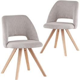 Набір з 2 стільців для їдальні B&D home® Vicky – оббивка з тканини Cord, сірий колір, ергономічна спинка, дерев'яні ніжки, дизайн модерн-кантрі для кухні, їдальні та вітальні