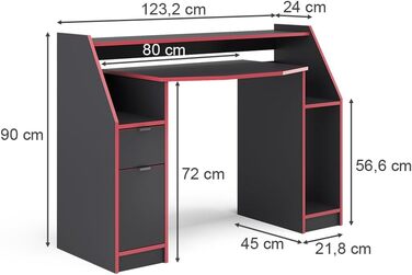 Ігровий стіл Vicco Joel, 123,2 x 45 см (123,2 x 90 см, червоний)