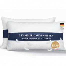 Подушка німецької якості 80x80 см | 3-камерна подушка з пуху та пера | М'яка та підходить для алергіків | Ергономічна подушка (2x 40x80 см)