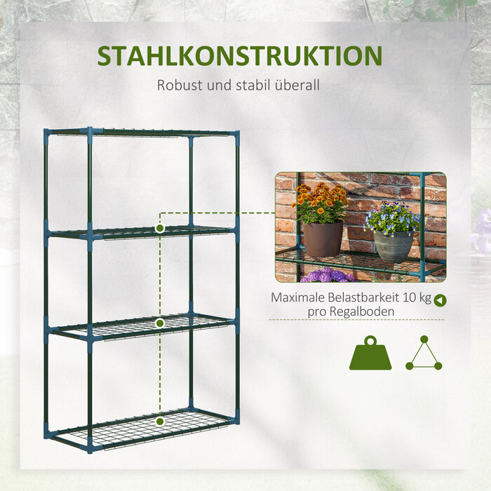 Настінна полиця для рослин, набір з 2 шт., по 4 полиці на кожну, можна використовувати разом або окремо, сталь, зелена, 70 x 27 x 110 см