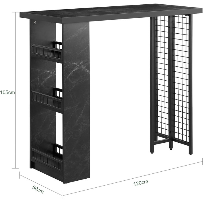 Барний стіл SoBuy FWT17-W з 3 полицями, BHT 112x106.5x57см (чорний мармур)