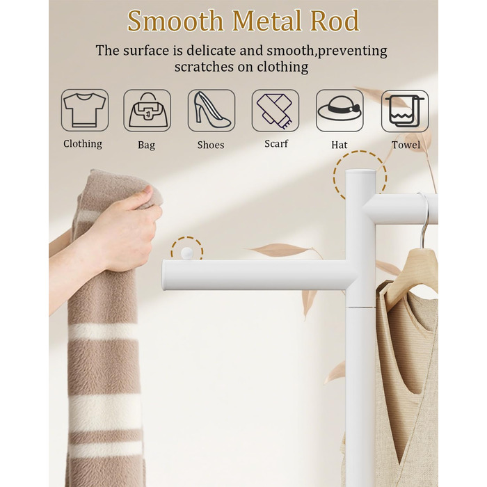 Підлогова вішалка для одягу Metall, стійка вішалка для курток, 175 см, білий колір, 39x26x175 см