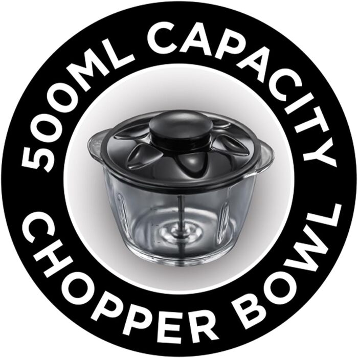 Подрібнювач Russell Hobbs Desire Mini для овочів та цибулі, 500 мл, скляна чаша, матовий чорний, 200 Вт, 24662