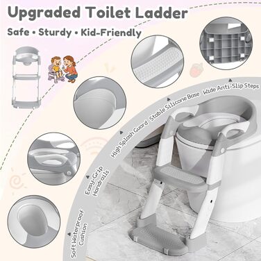 Універсальний дитячий сидіння на унітаз 3-в-1 з драбинкою для хлопчиків та дівчаток, сірий. Тренажер для привчання до горщика, накладка на унітаз для малюків.