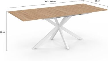 Розсувний обідній стіл Alix, прямокутний, для 6-10 осіб, дерево та білий, 160-200 см