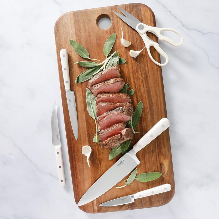 Набір ножів Martha Stewart Eastwalk 14 предметів з карбонової сталі, з ABS-ручками, акціїя дерево, білий